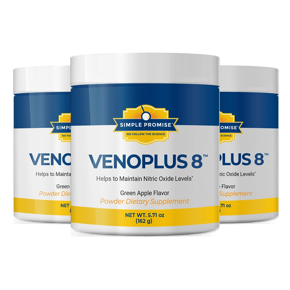 Three jars of VenoPlus 8 cardiovascular support powder